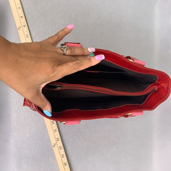 Celine Red Leather Satchel Bag Pink Quilted Detail Designer Purse Classic Luxury - Picture 8 of 9